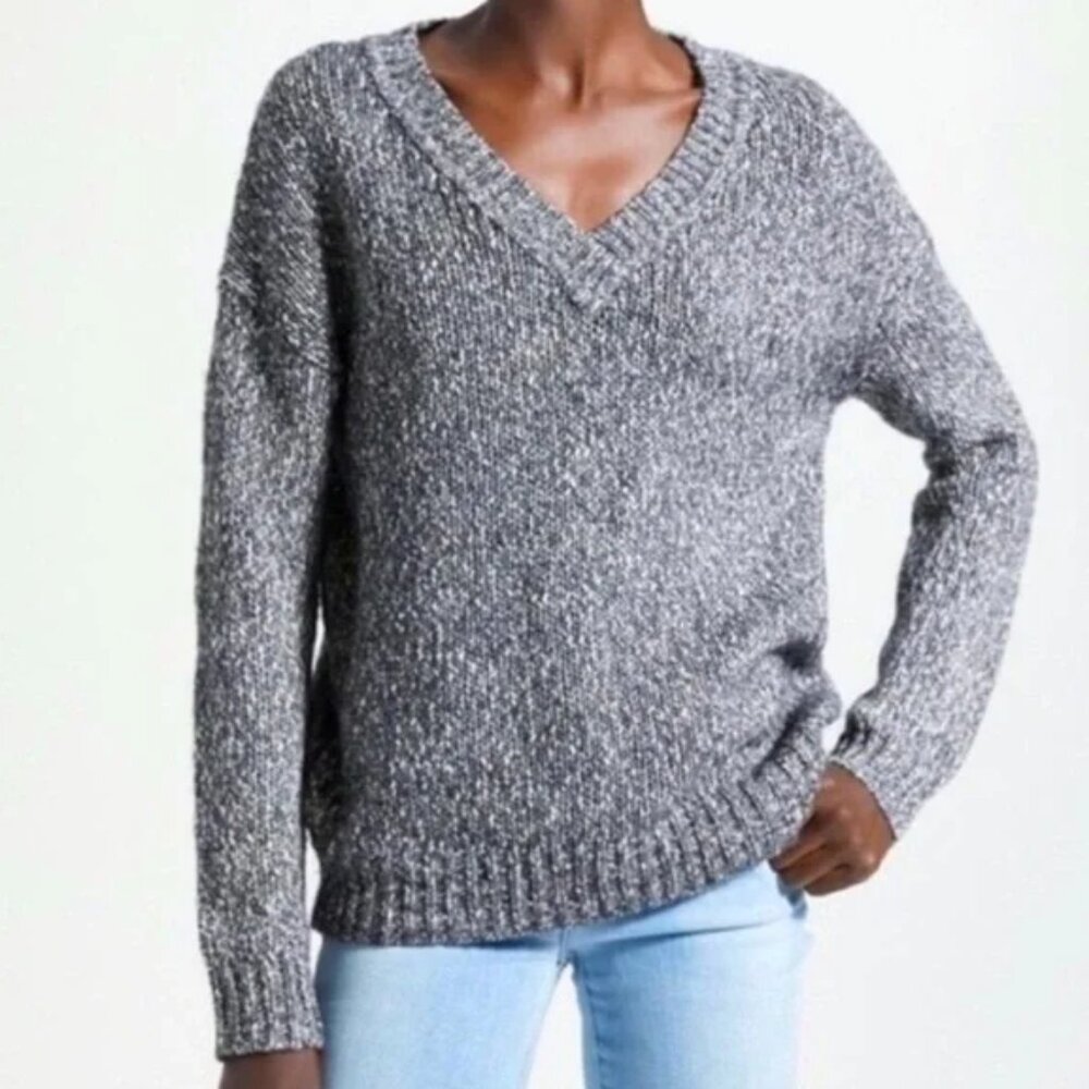 THEORY Parkland Wool Cotton Chunky Knit Gray Slouchy Sweater